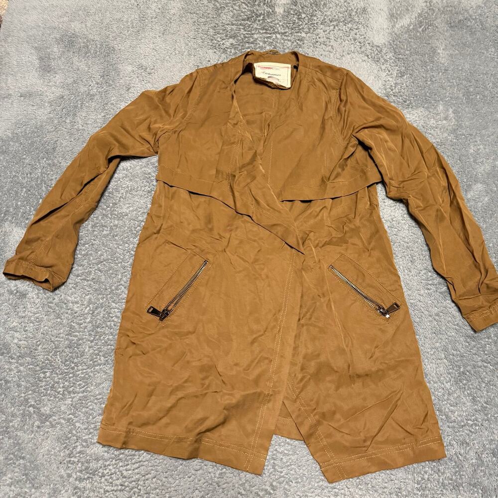 Anthropologie Cartonnier Blazer Womens XS Satin Brown Long Coat Jacket